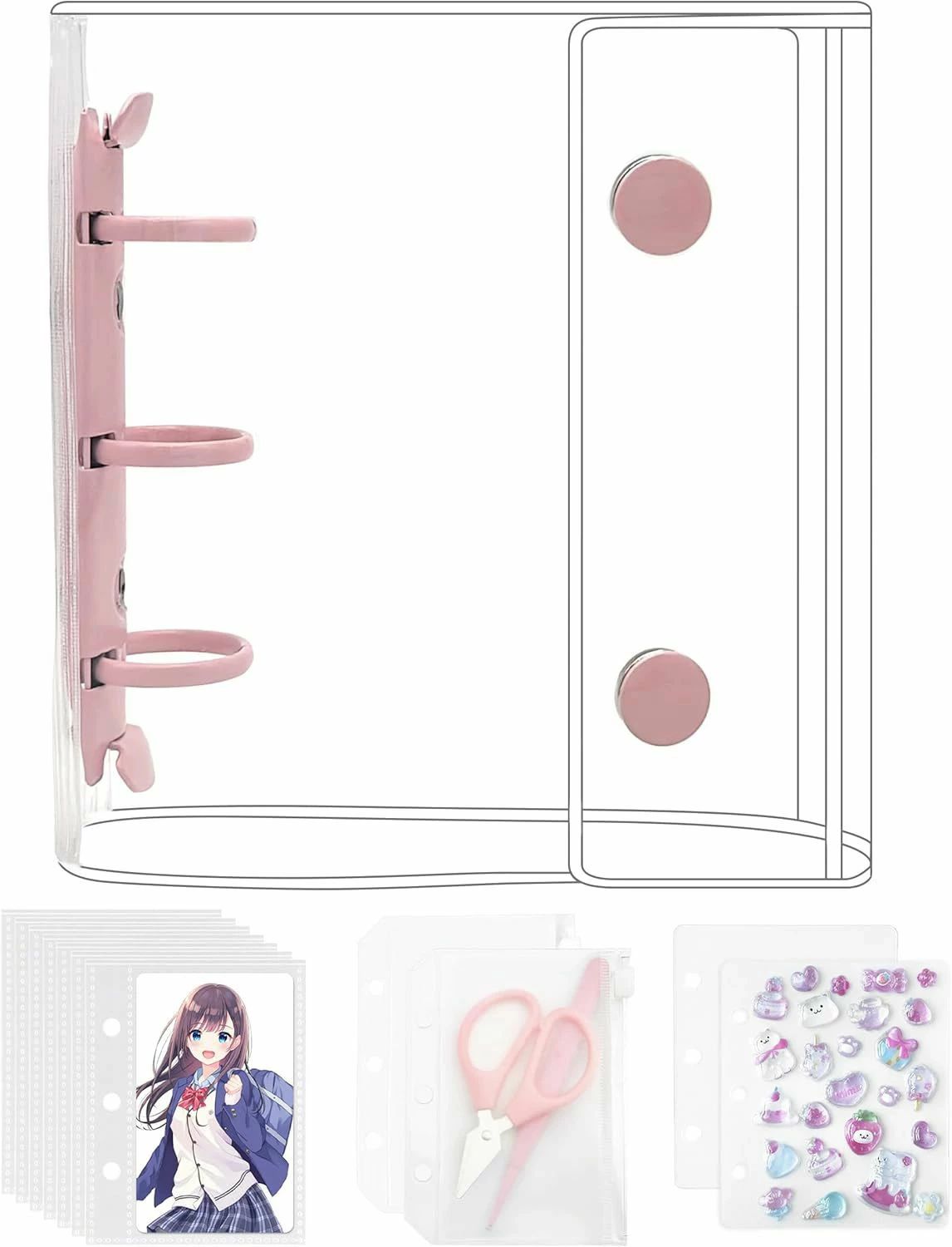 シール帳 はがせる 専用台紙 収納袋付き 【小さいカバンに入るA8 サイズ】 ピンク プリ帳 透明 推し カラー ファイル プリクラ 8カラー