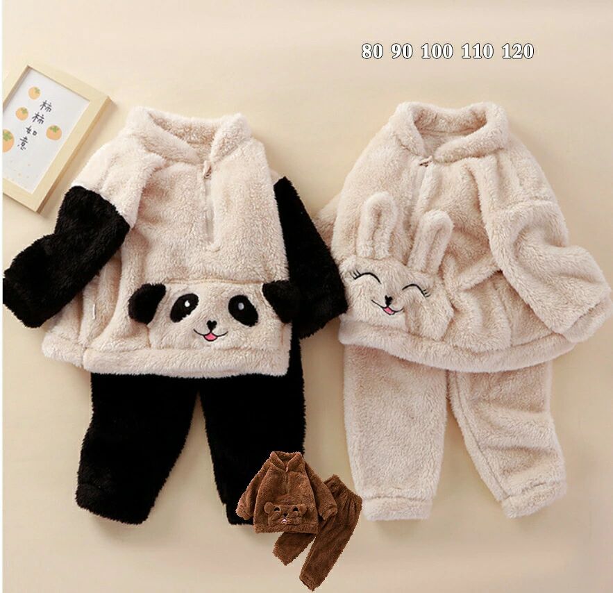 Pajamas - ベビー服 ルームウェア 秋冬 子供 もこもこ パジャマ 上下セット あったか キッズ パジャマ 冬着 男の子 女の子 キッズ 部屋着 裏起毛