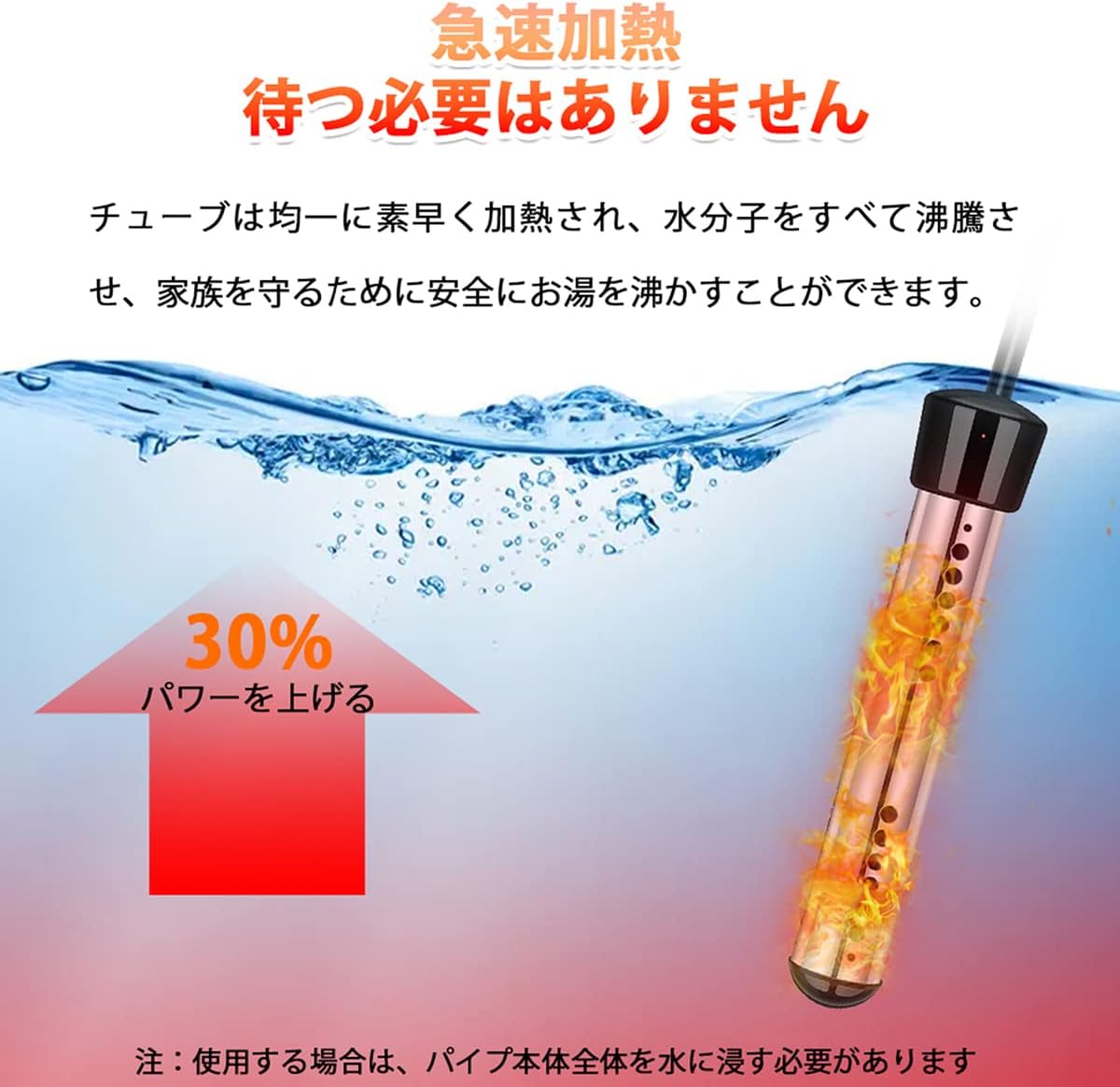 投げ込みヒーター 電気給湯器 風呂 1500W 湯沸かしヒーター タット付 70°自動オフ 追い焚き 対応 湯沸かし棒 浴槽 バスタブ フットバス