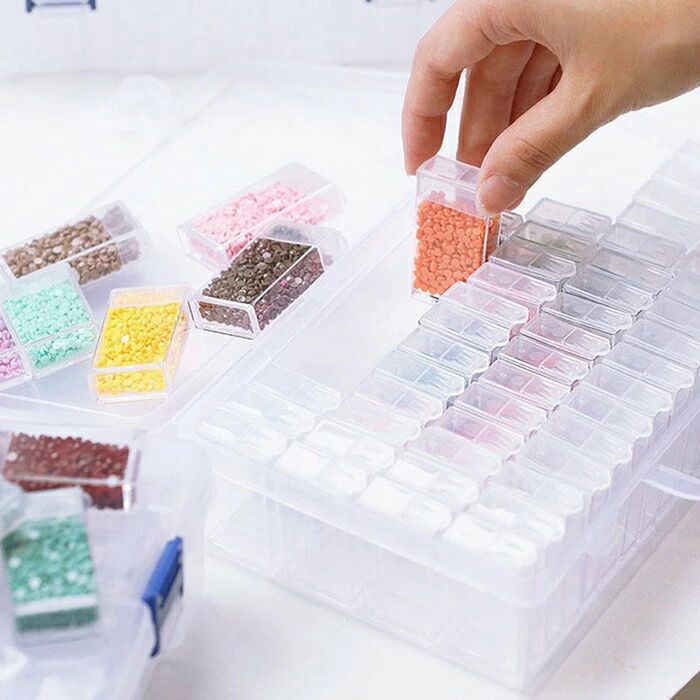 Rakuten - ダイヤモンドアート ケース ビーズケース 透明 キャビネット パーツケース 32個 64個入り アクセサス ネイルケース UVレジン ラインスト