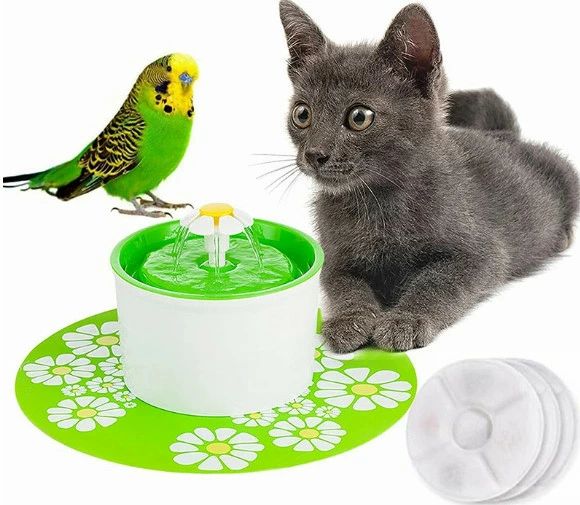 乐天商城 - インコ水浴び フラワーファウンテン 猫 みずのみ 自動 給水器 猫の給水機 インコ バードバス インコ用給水 鳥みず浴び容器 水量見え 健