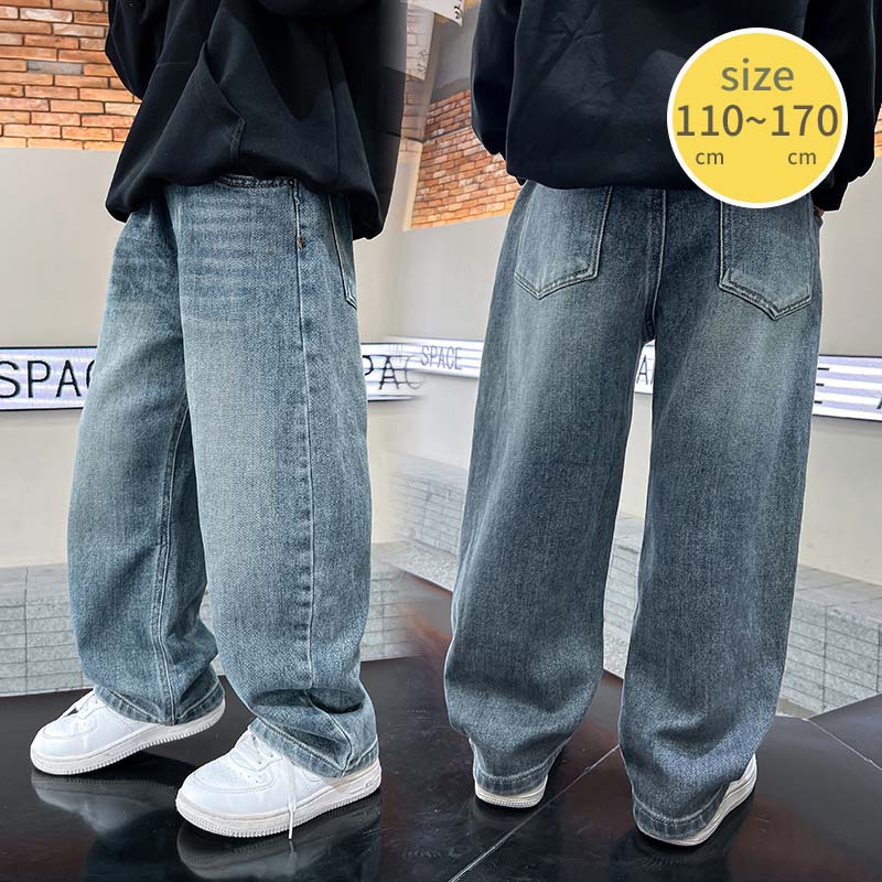 樂天商城 - デニムパンツ キッズ パンツ ロングパンツ 男の子 裏起毛 ワイドパンツ ジーンズ ズボン パンツ 長ズボン ロング丈 春 夏 秋 冬 トレー