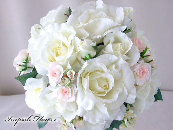 ブライダル ブーケ 26cm 注目の【人気】 ブライダルブーケ バラ BOU-03 ラウンドブーケ アートフラワー シルクフラワー 高級造花 造花 【smtb-...