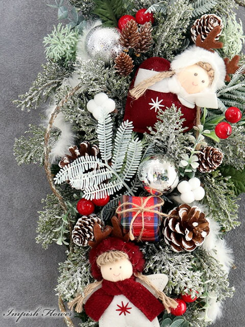 クリスマススワッグ 豪華 クリスマスリース 玄関 白 壁掛け 造花 おしゃれ 花