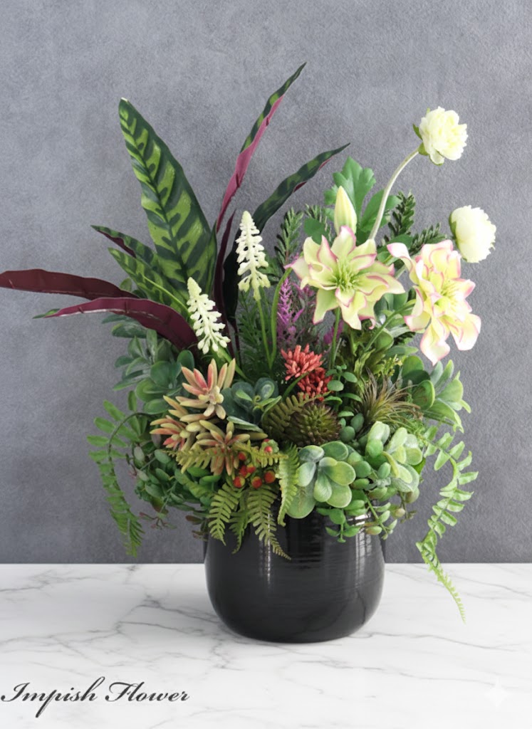 Rakuten - 造花 インテリア グリーン 多肉植物 フェイクグリーン 人気 アレンジメント P-66