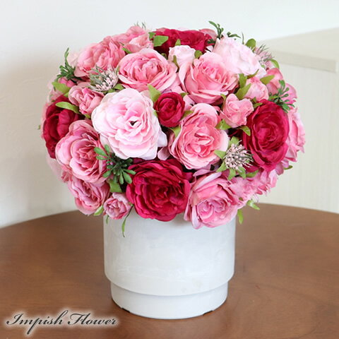 造花 インテリア オシャレ フラワーアレンジメント 卓上 バラ 高級造花 アレンジメント ピンク 高級造花
