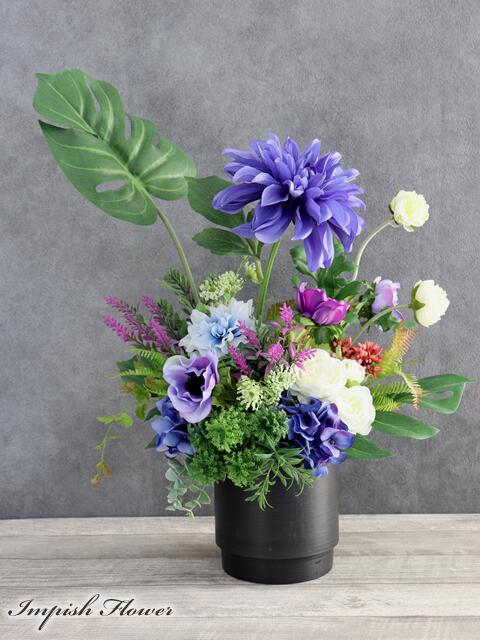 造花 フラワーアレンジメント 卓上 青 インテリア 高級造花 アレンジメント 人気