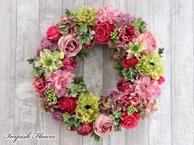 造花 リース 秋 高級 豪華 特大 壁掛け アートフラワー 玄関