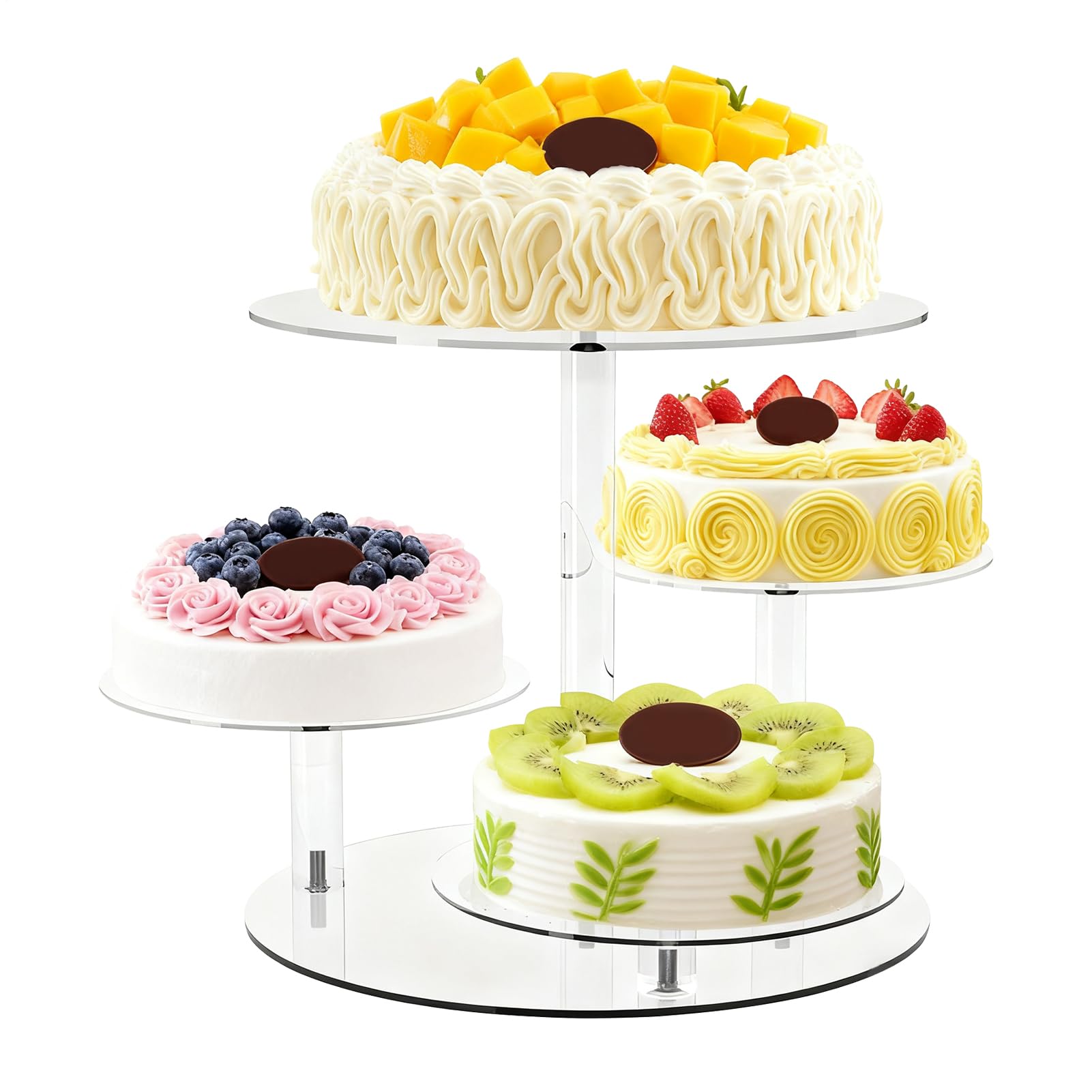 ケーキスタンド アクリル 4段 カップケーキタワー ディスプレイ スタンド 円形 透明 ケーキトレー ...