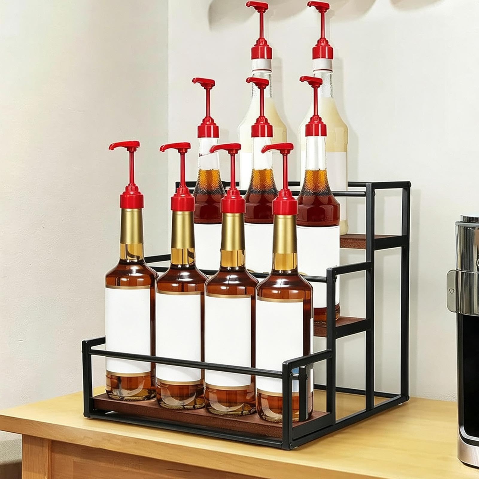 コーヒーシロップ収納ラック ヴィンテージ 大容量 キッチンアクセサリー | シロップボトルオーガナイザー キッチンカウンターの上にワインドレッシング調味料の収納ストック用 naocyame-10150336 NeoMart サンプル画像3