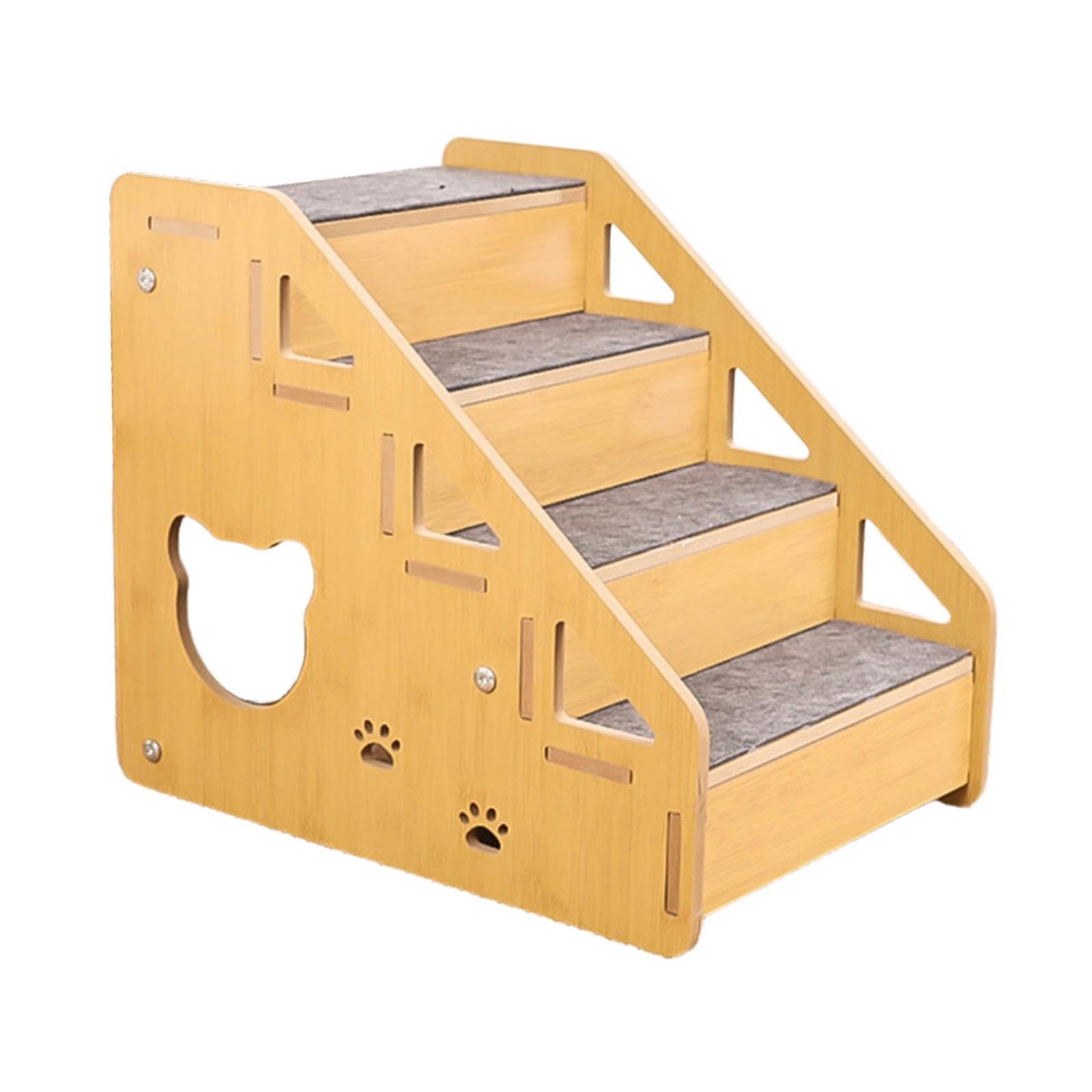 Rakuten - ペットステップ 犬 階段 4段 ペットスロープ ドッグステップ 天然木製 猫 ステップ 滑り止め マット付き 幅32cm 奥行46cm 高さ40cm 昇降サポート 踏み台 室内 犬用スロープ 小型犬 猫 老犬 高齢犬 シニア犬 介護用品 登