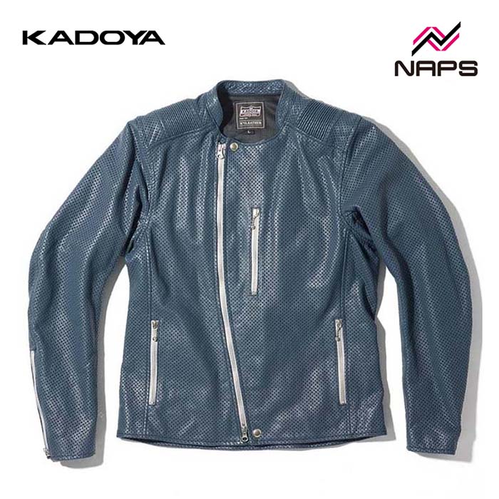 Other - KADOYA カドヤ 1639 ATLAS-PL レザージャケット ブルーグレー パンチングレザー ダブル ライダース スリム プロテクター 肩 肘 背中 ベンチレーション 通気性 牛革 本革 革ジャン バイク用