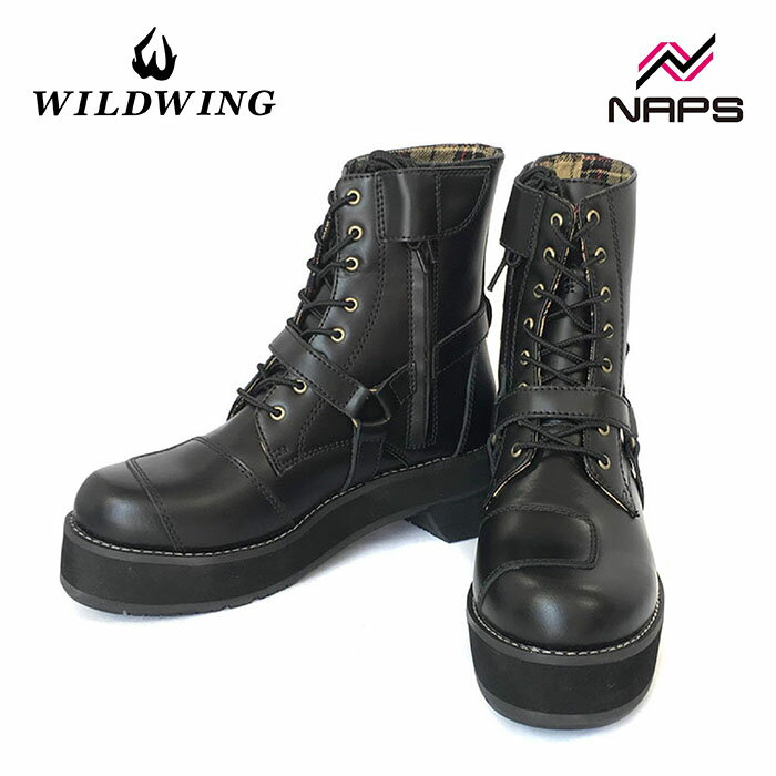 ワイルドウィング WWM-0001-OD35 超厚底 ファルコンブーツ ブラック 本革 バイク用 ライディングブーツ 牛革 レザー WILDWING サイドファスナー シフトチェンジ 黒 バイク