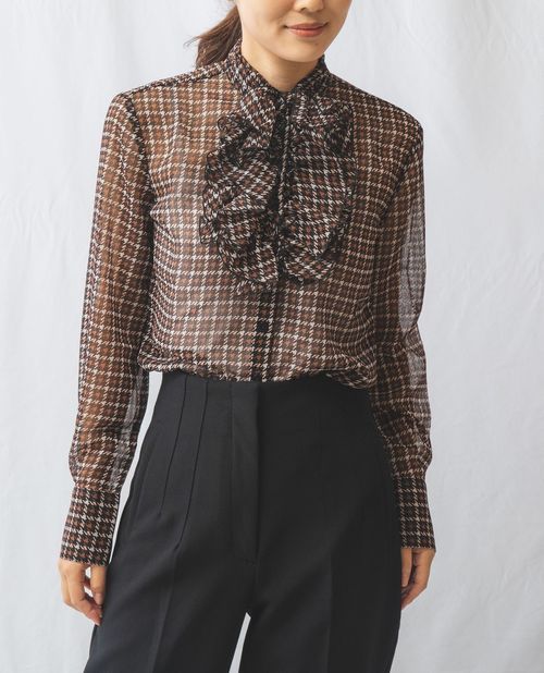★7/25限定！20%OFFクーポン配布中★【期間限定70％OFF】《楊柳ハウンドトゥース フリル ブラウス》レディース ファッション トップス ナラ カミーチェ ナラカミ NARACAMICIE アウトレット 送料無料のサムネイル