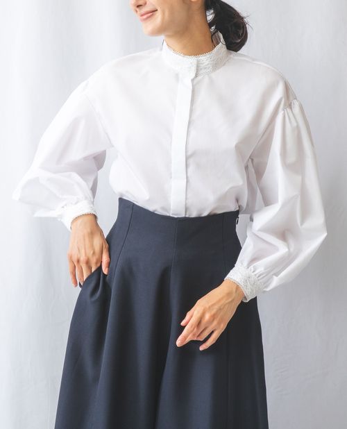 ★7/25限定！20%OFFクーポン配布中★【期間限定65％OFF】《 レース スタンドカラー ブラウス 》 レディース トップス 長袖 ボリューム袖 ホワイト 白 ナラ カミーチェ ナラカミ NARACAMICIE アウトレット 送料無料のサムネイル