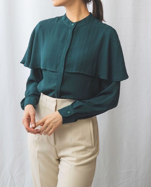 ＼ポイント5倍／【50％OFF】《 シアー チェック ケープ風 ブラウス 》 レディース トップス 長袖 バンドカラー 7号〜17号 ブラック グリーン ナラ カミーチェ ナラカミ NARACAMICIE アウトレット 送料無料のサムネイル