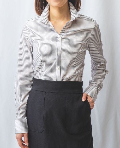 樂天商城 - 【50％OFF】《 ストレッチ ストライプ スタンドカラー 長袖 シャツ 》 レディース トップス 伸縮性 人気 定番 ホワイト グレー ボルドー ナラ カミーチェ ナラカミ NARACAMICIE アウトレット 送料無料