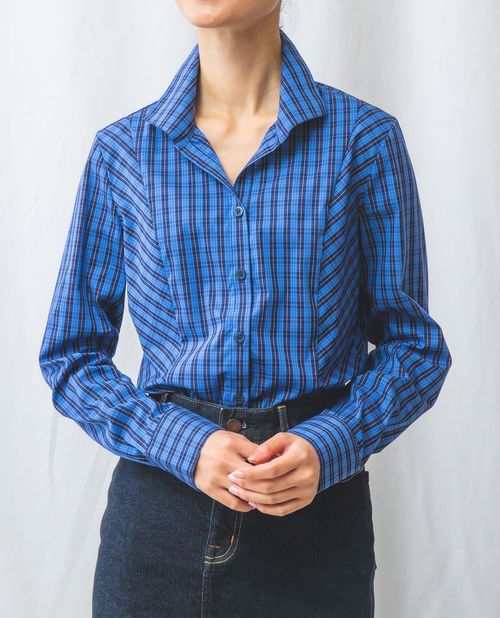 樂天商城 - 【50％OFF】《 ストレッチ チェック スタンドカラー シャツ 》 レディース トップス 長袖 定番スタイル S〜4L 7号〜17号 ナラ カミーチェ ナラカミ NARACAMICIE アウトレット 送料無料