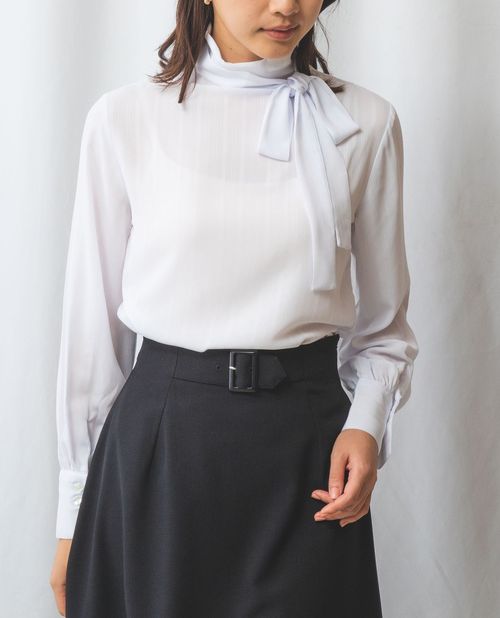 【50%OFF】《 シャドー ストライプ ハイネック ボウタイ 付き ブラウス 》【 ナラ...