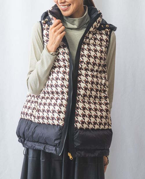 ★6/25限定！20%OFFクーポン★【期間限定45％OFF】《 【LANDI】千鳥柄 ダウンベスト