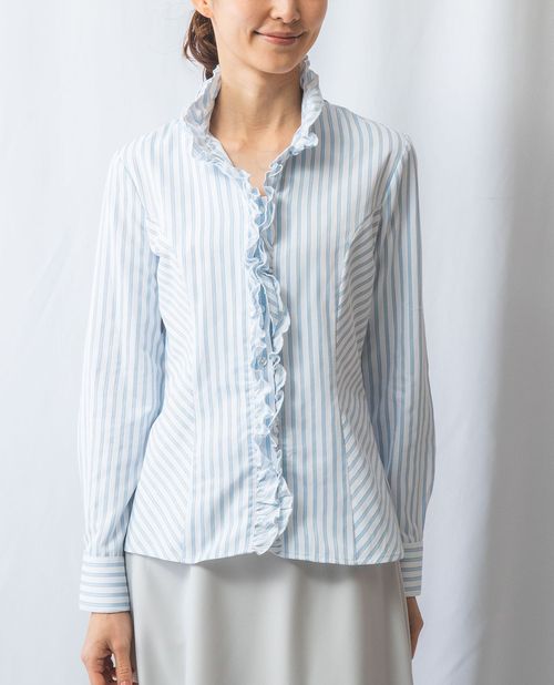 【期間限定65％OFF】《 ストライプ スタンドフリル 長袖 シャツ 》【 ナラカミーチ...