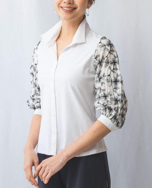 ★6/25限定！20%OFFクーポン★【期間限定60％OFF】《 スタンドカラー 袖レース カットソ