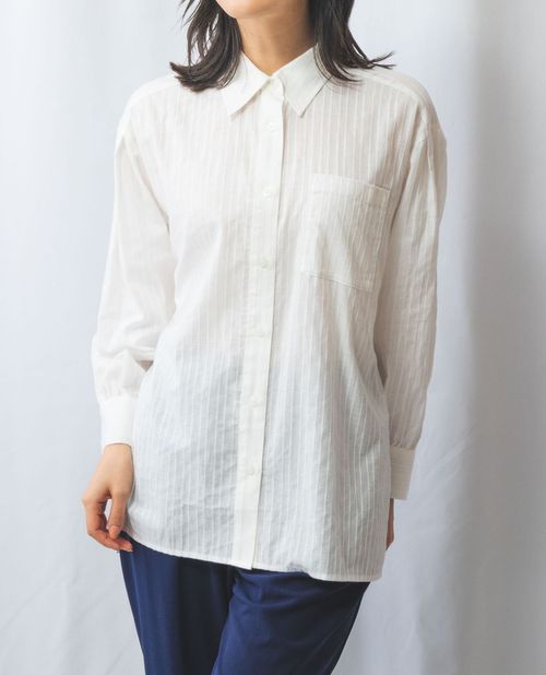 樂天商城 - 【50%OFF】《 ジャガード ストライプ 長袖 シャツ 》 レディース トップス ロング丈 お尻が隠れる 羽織シャツナラカミ アウトレット 送料無料 NARACAMICIE