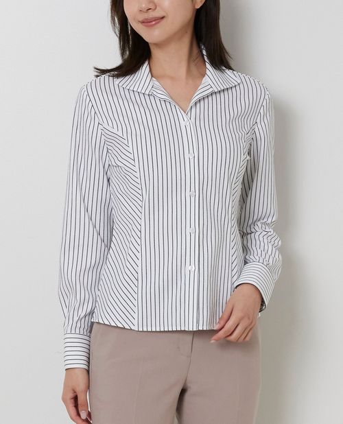 【期間限定55％OFF】《 ストレッチ ストライプ スタンドカラー 長袖 シャツ 》レディーストップス 伸縮性 ストライプシャツ きちんと ナラ カミーチェ NARACAMICIE ナラカミ アウトレット 送料無料