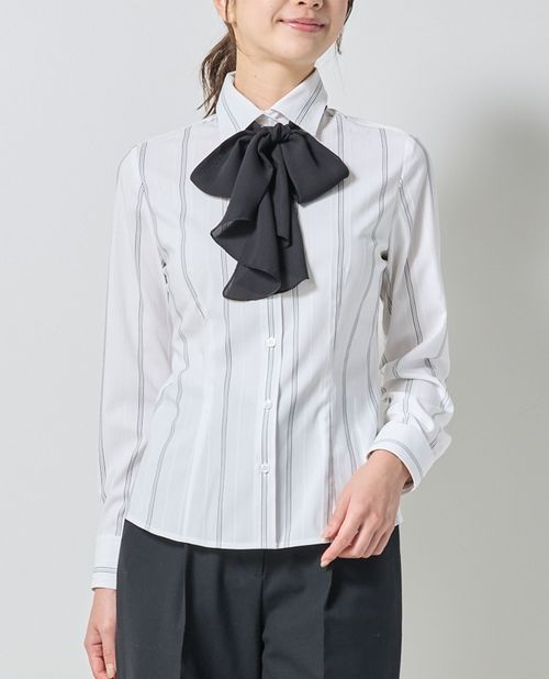 樂天商城 - 【50%OFF】《 ストレッチ ストライプ リボン付き 長袖 シャツ 》レディーストップス ボウタイ ボウタイブラウス ブラウス 伸縮性 ナラ カミーチェ NARACAMICIE ナラカミ アウトレット 送料無料