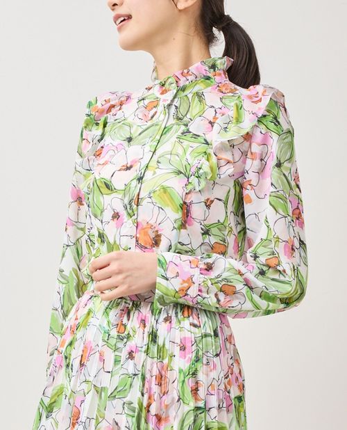ナラカミーチェ 花柄シャツ NARACAMICIE】フラワーモチーフ長袖シャツ(1(M)9号 ネイビー): ナラ