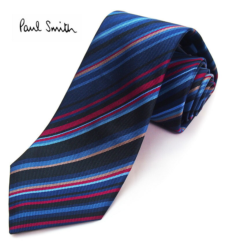 【ネクタイ ブランド・ブランドネクタイ】Paul Smith(ポールスミス)ネクタイ マルチストライプ柄　シルク(サイズ剣幅8cm) GLU59-47ネイビー　送料無料　ブランドネクタイ　クリスマスギフト　バレンタイン　ギフト