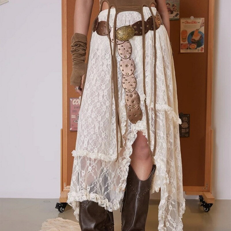 レイヤードレースオーバースカート アシンメトリーデザイン ゆったりシルエット ノーライナー 夏のマストアイテム