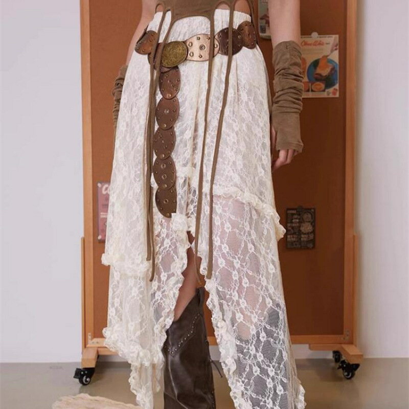 レイヤードレースオーバースカート アシンメトリーデザイン ゆったりシルエット ノーライナー 夏のマストアイテム