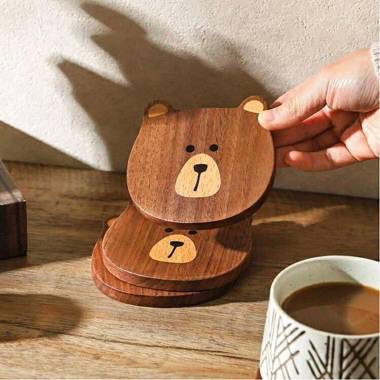動物モチーフ木製コースター おしゃれテーブルマット かわいい食器敷き 耐熱滑り止め加工 鍋敷き ティ..