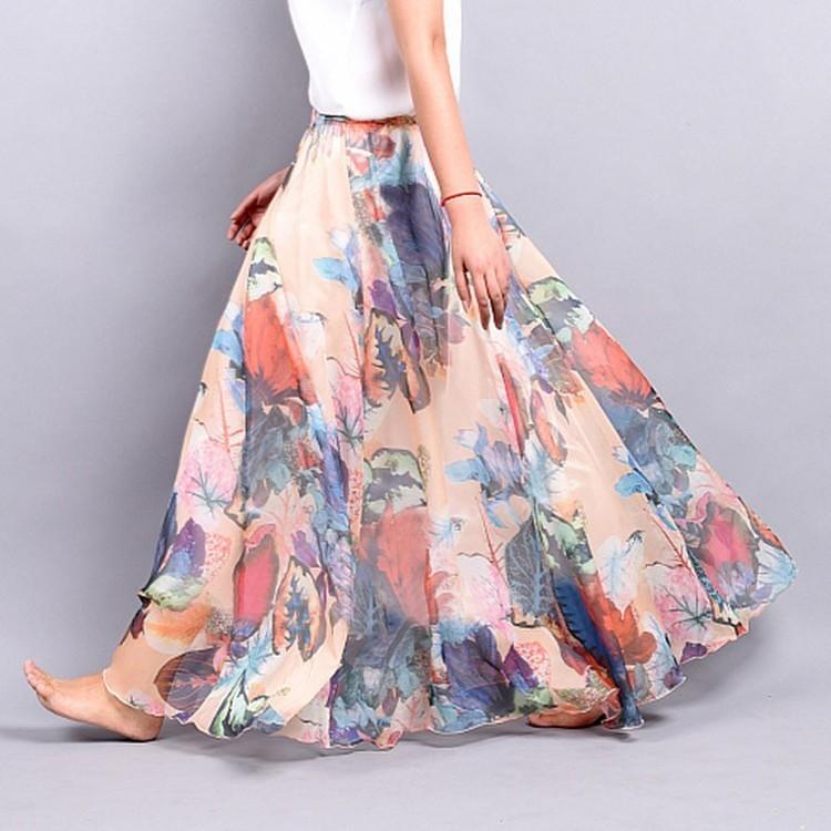 ロングスカート マキシスカート フレアスカート レディース ロング丈 ゴムウエスト ボトムス 海 花柄 春 ビーチボヘミアン 体型カバー