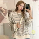 Tシャツ レディース 長袖 トレーナー トップス プルオーバー ボーダー 春秋 通学通勤 ゆったり 20代 30代 40代 50代 カジュアル シンプル 長袖テ...
