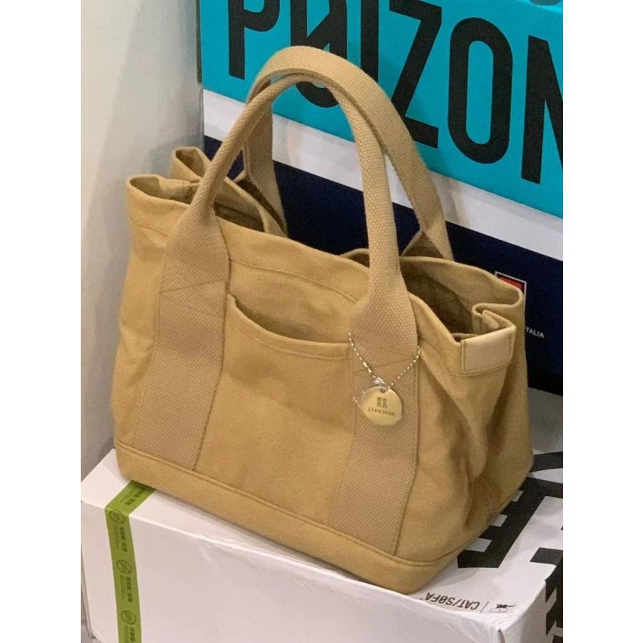 トートバッグ レディース キャンバス 横型 大きめ ファスナー付き アクセサリーなし 通勤 通学 整理整頓 仕切り付き キャンバストート 大人 無地