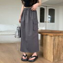 カーゴスカート ロングスカート レディース スカート ロング丈 マキシスカート 体型カバー ウエストゴム ポケット付き 大きいサイズ S-5XL ミリ