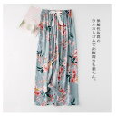 ワイドパンツ イージーパンツ 柄パンツ ドット柄 水玉 花柄 ルームパンツ パジャマ ワンマイル 体型カバー レディース 速乾 春 夏 柄物 薄手 涼