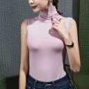 ノースリーブtシャツ ハイネック 薄手 インナー 2枚組 ノースリーブtシャツレディース トップス カットソー レイヤード ハイネックtシャツ 無地