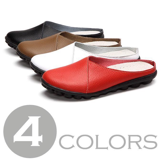 【スーパーSALE限定】サンダル レディース つっかけ スリッポン おしゃれ かかとなし 赤 白 革 スニーカー 高齢者 かかとなしシューズ 外履き お洒落 美脚 トレーニング 軽量