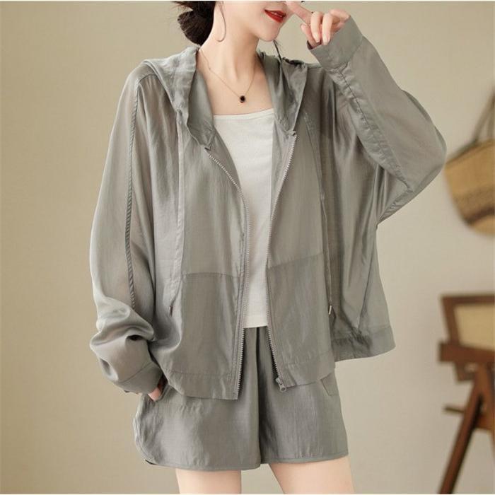 uvパーカー UVカット シアーブラウス パーカー ショートコートトップス レディース 長袖 春夏 吸水速乾 紫外線対策 UVカットパーカー 羽織り 涼しい 軽い 薄手