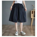 ハーフパンツ レディース 膝下丈 夏 涼しい チノパンツ ボトムス 大人 ゆったり 薄手 ワイド シンプル カジュアル お洒落 ポケット付き 体型カバー ウエストゴム