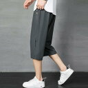 アイスシルクパンツ 接触冷感 メンズ ハーフパンツ 7分丈 夏 ストレッチ 薄手 清涼 涼感 ズボン ファスナーポケット付 アイスシルク パンツ イー