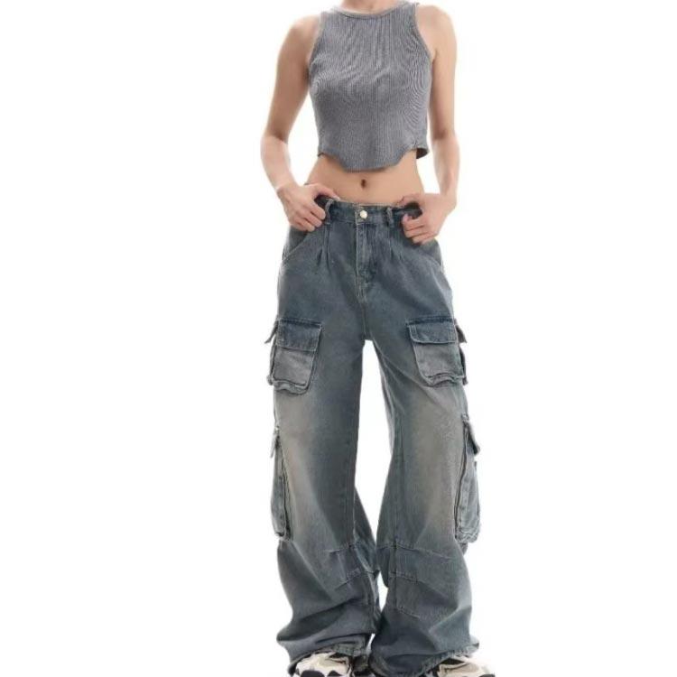 【スーパーSALE限定】ワイド デニム ワイドパンツ ジーパン お出掛け ジーンズ カジュアル カーゴ デニムパンツ ゆったり ハイウエスト デニム 長ズボン カーゴパンツ