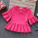 Tシャツ ベビー キッズ トップス 5分袖 フリル 女の子 半袖 ゆるシャツ 子供服 カットソー フレア袖 無地 夏服 ゆったり 可愛い ガールズ 8
