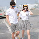 親子ペアルック お揃い 半袖Tシャツ パンツ 2点セット スカート ウエストリボン メンズ レディース キッズ 子供服 親子ペアルック カップル