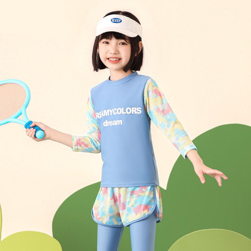 【スーパーSALE限定】キッズ 水着 女の子 セパレート 長袖 ラッシュガード トップス レギンス ショートパンツ 3点セット かわいい