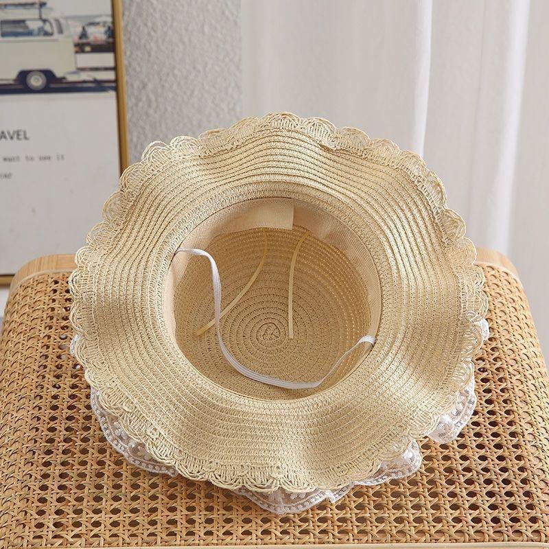 帽子 麦わら帽子 キッズ 麦わら レース つば広 大きいサイズ UVカット 日よけ 紫外線対策 折りたたみ ..