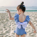 水着 スイムウェア ワンピースタイプ 帽子付き キッズ ベビー 子供 女の子 オールインワン 水泳帽 フリル バックリボン ビッグリボン 可愛い キュ